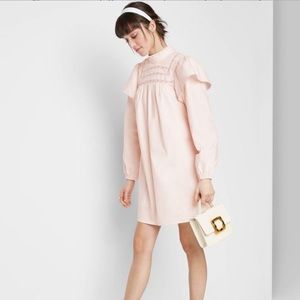 Pink Long Sleeve High Neck Poplin Dress